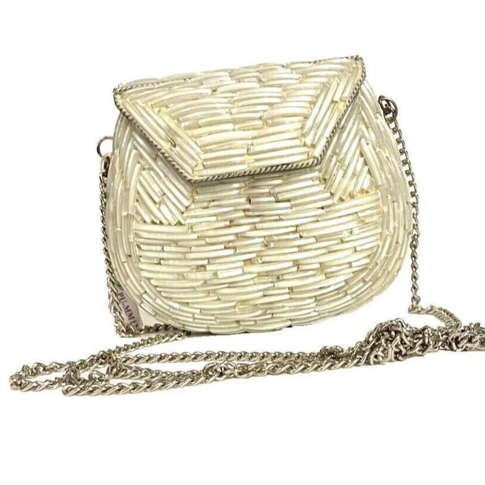Vintage Glass Mosaic Evening Bag Small Crossbody Purse Flap Latch Chain‎ Strap